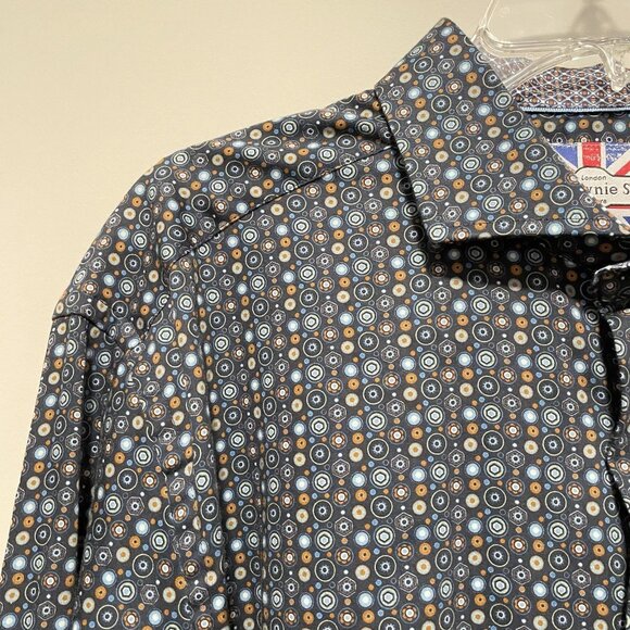 7 Downie Street $228 Dress Shirt Size XL (Size 6 UK) Blue Geometric Button Up - Picture 4 of 6